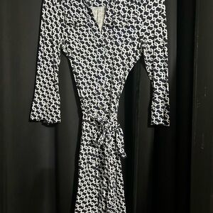 Women’s Navy and White Patterned Shirt Dress with Tie Waist